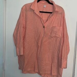 NWT Old Navy Womens Med Peach Linen Blend 3/4 sleeve popover top office casual